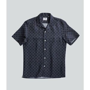 NN07 NO NATIONALITY Miyagi 5034 Button Down Bowling Shirt Navy Blue Size M